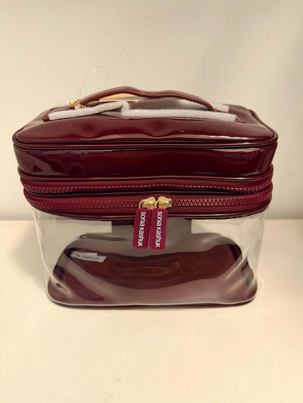Sonia Kashuk Dual Compartment Clear Makeup Train Case Burgundy